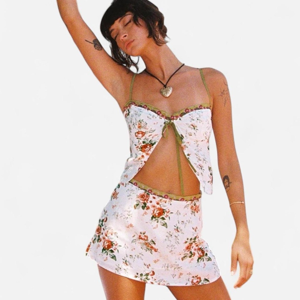 Princess Polly Floral Cutout Dress - White and Green